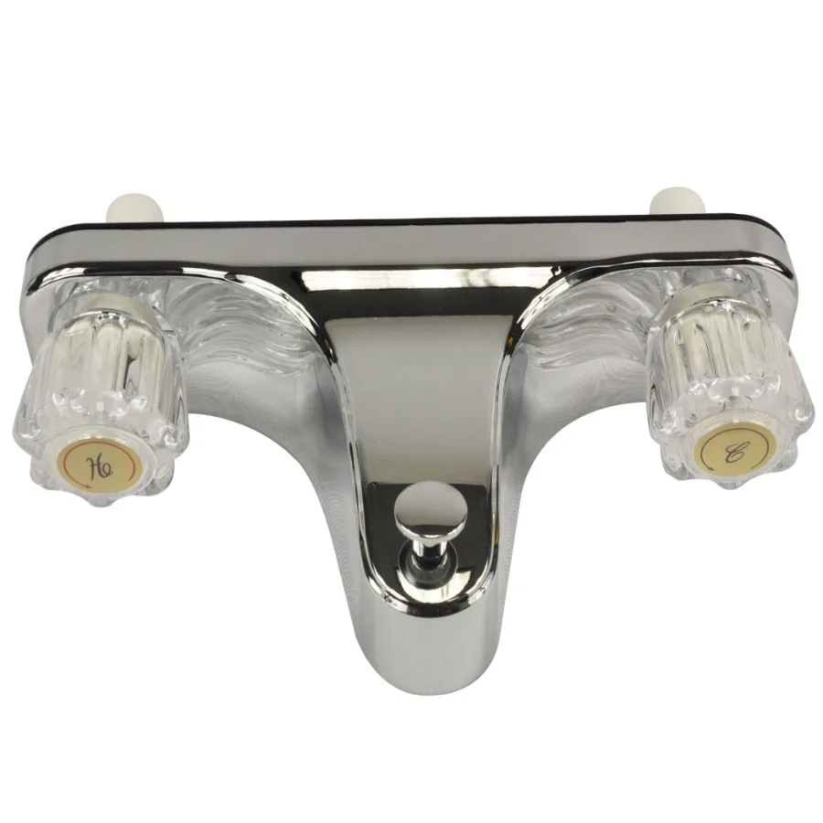 

2-Handle Mobile Home RV Tub Shower Off-Set Faucet in Chrome with Clear Acrylic Handles