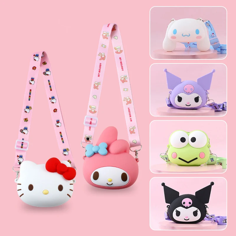 

Креативный силиконовый Детский кошелек для монет Sanrio Hello Kitty My Melody Kuromi Cinnamoroll мультяшная сумка-мессенджер через плечо