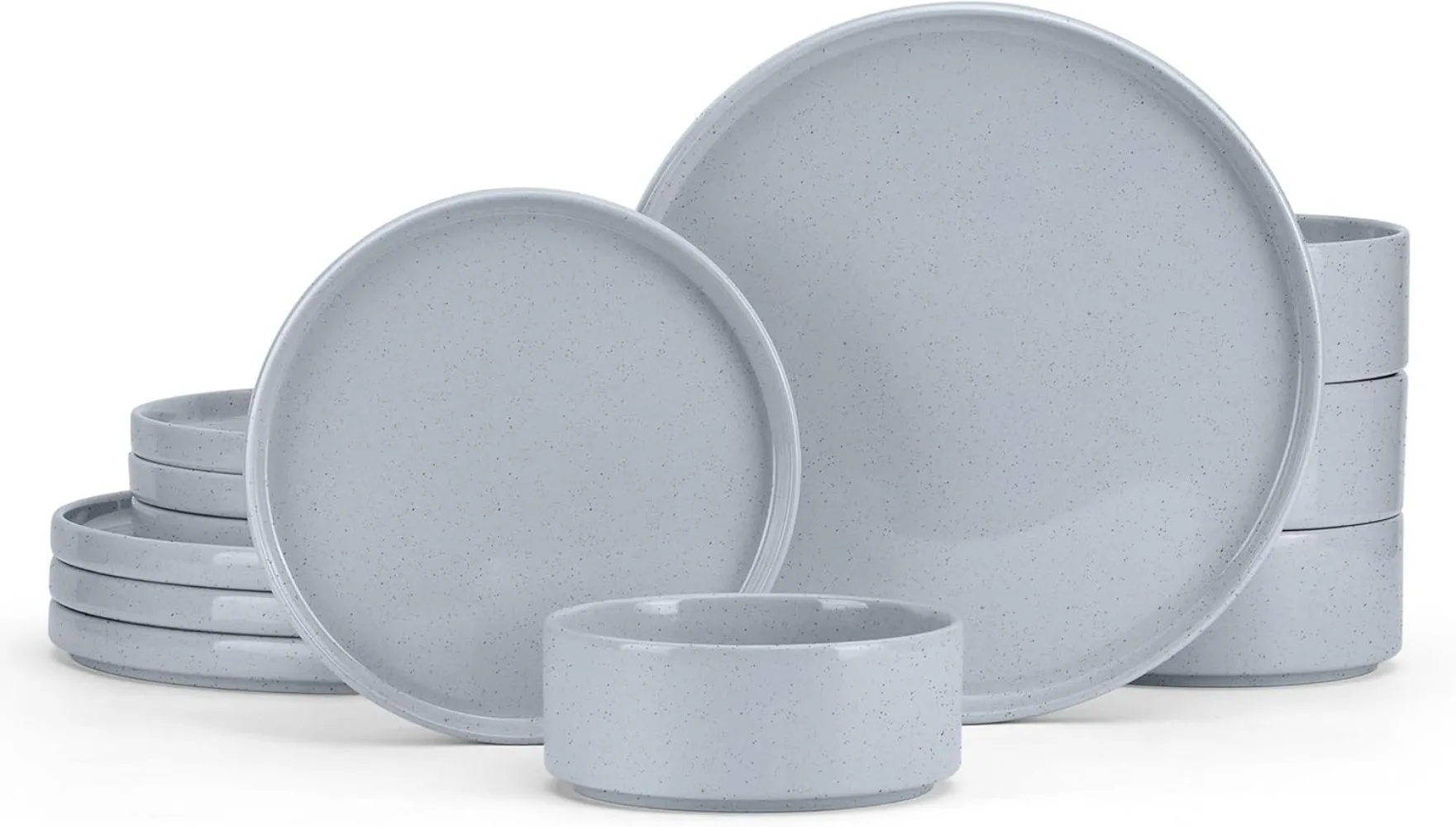 

12-Piece Stoneware Dinnerware Set - Chip Resistant Plates & Bowls for 4, Haze Gray