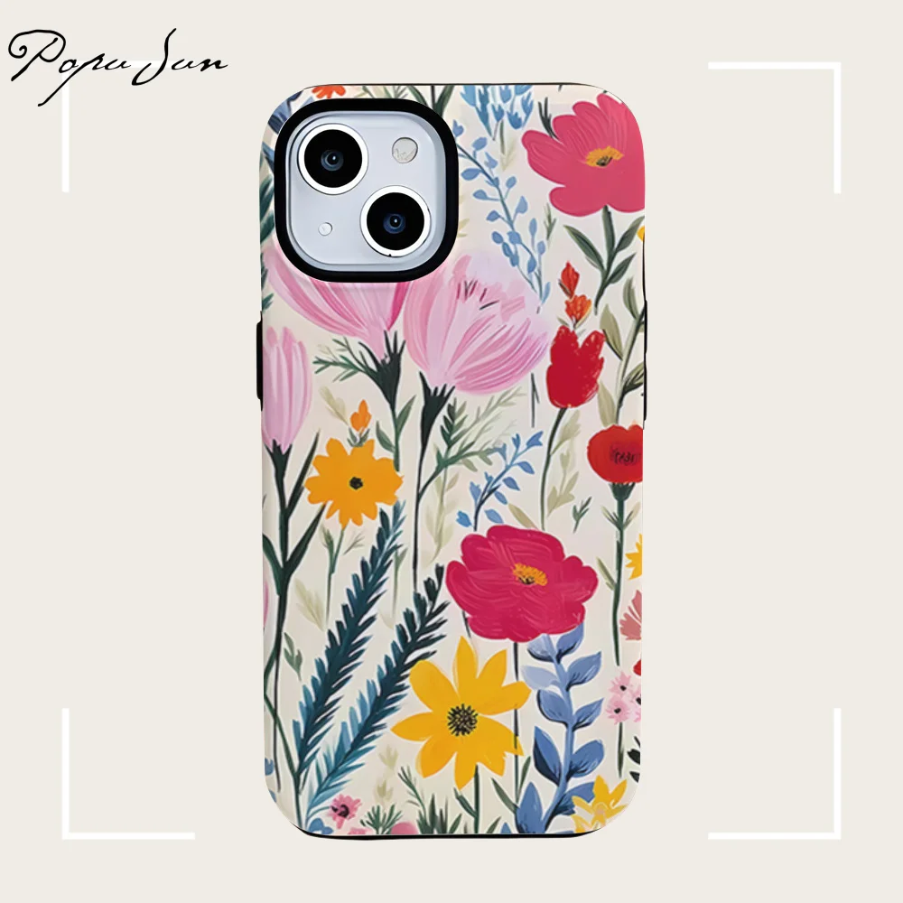 Luxury Flower Spray Flora Phone Case For iPhone 16 15 13 12 11 Pro Max 15 14 Plus Hard Protection Double-layer Funda Shockproof