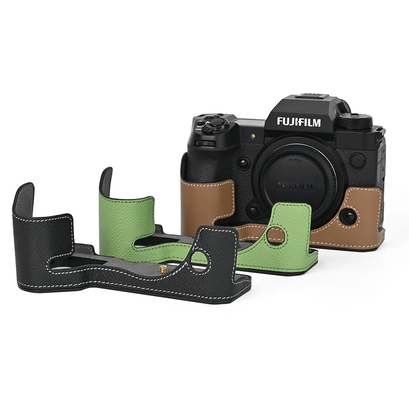 

Aluminum Alloy Plate Genuine Leather Case Camera Bag Half Body Base for Fujifilm X-H2 X-H2S XH2S Protective Opening Bottom Cover