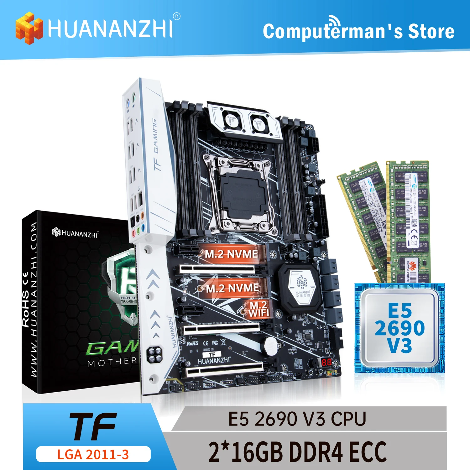 huananzhi tf lga 20113 motherboard combo kit grupo cpu intel xeon e5 2690 memoria v3 2x16 gb ddr4 recc 2133 memoria m2 nvme usb atx 01