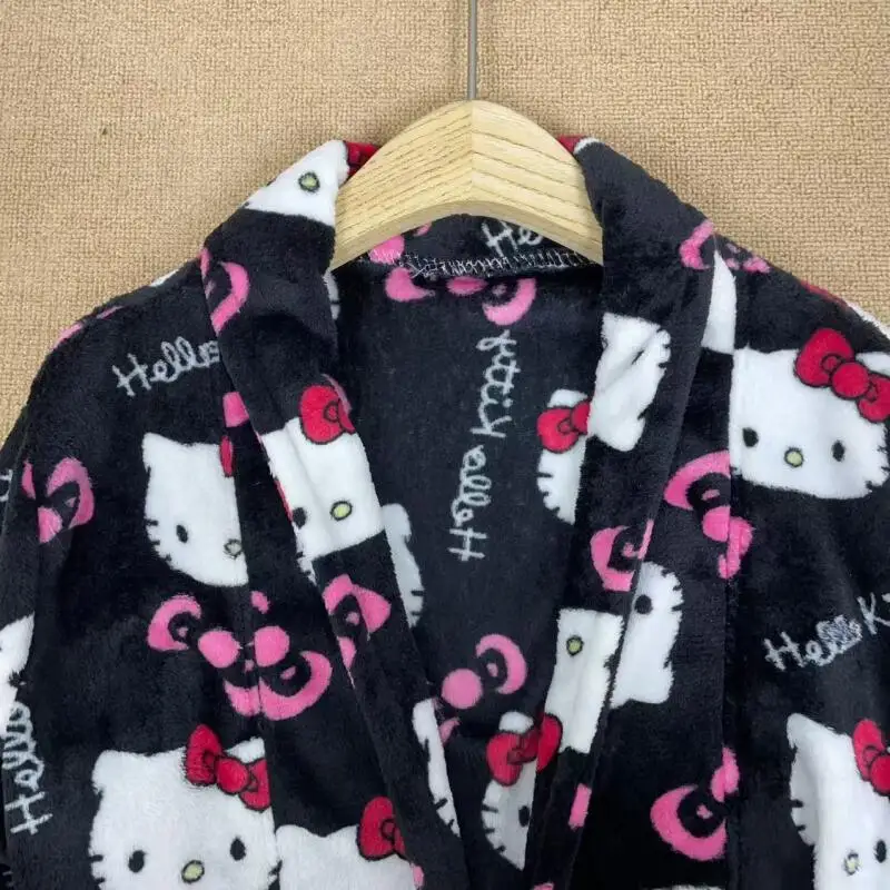Nightgown Hello Kitty New Autumn Winter Warm Mid-Length Bathrobe Women's Warm Pajamas Home Clothes Can Be Worn Outside The Robe