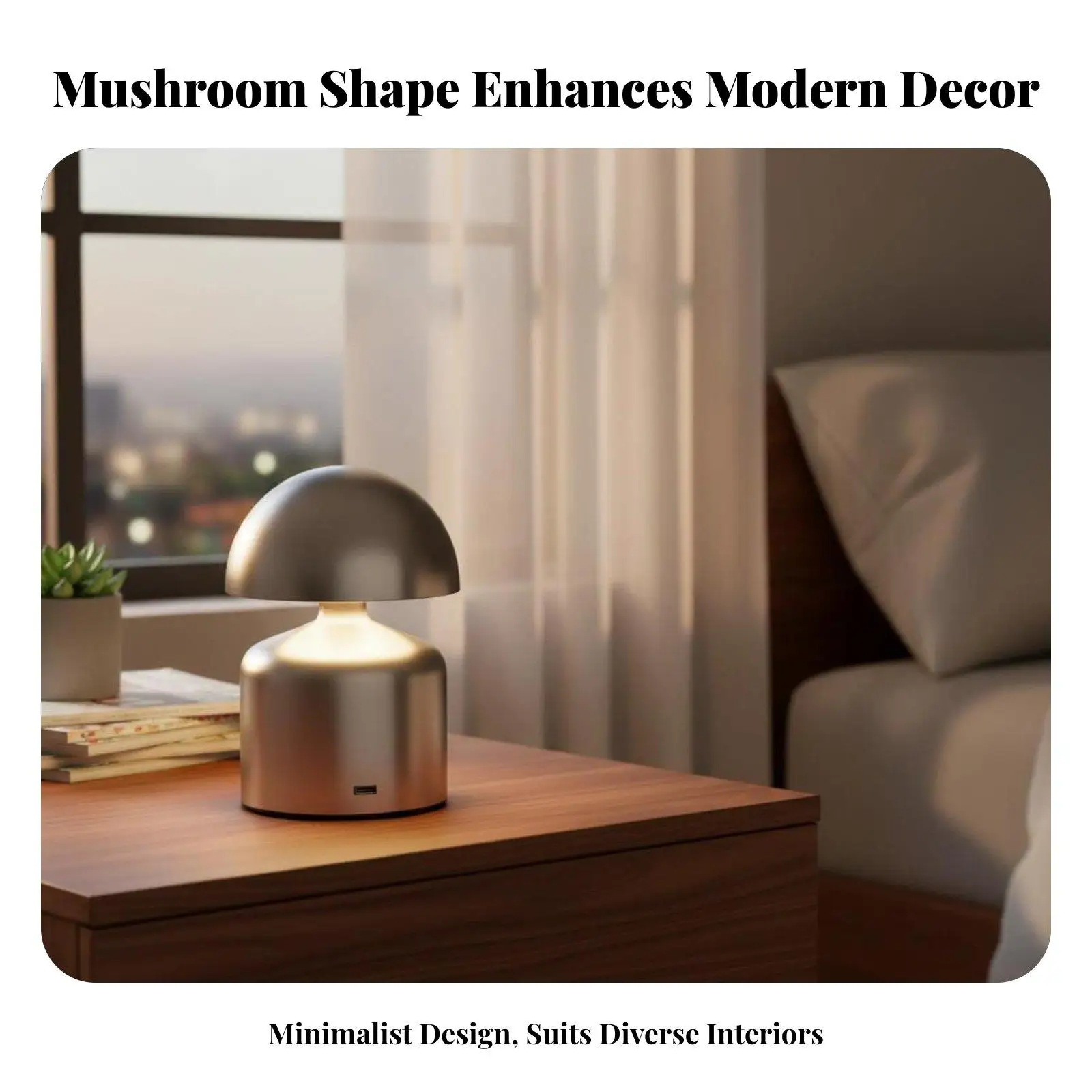 LED Table Lamp, Mushroom Design, Rechargeable, Touch Dimming, Ambient Night