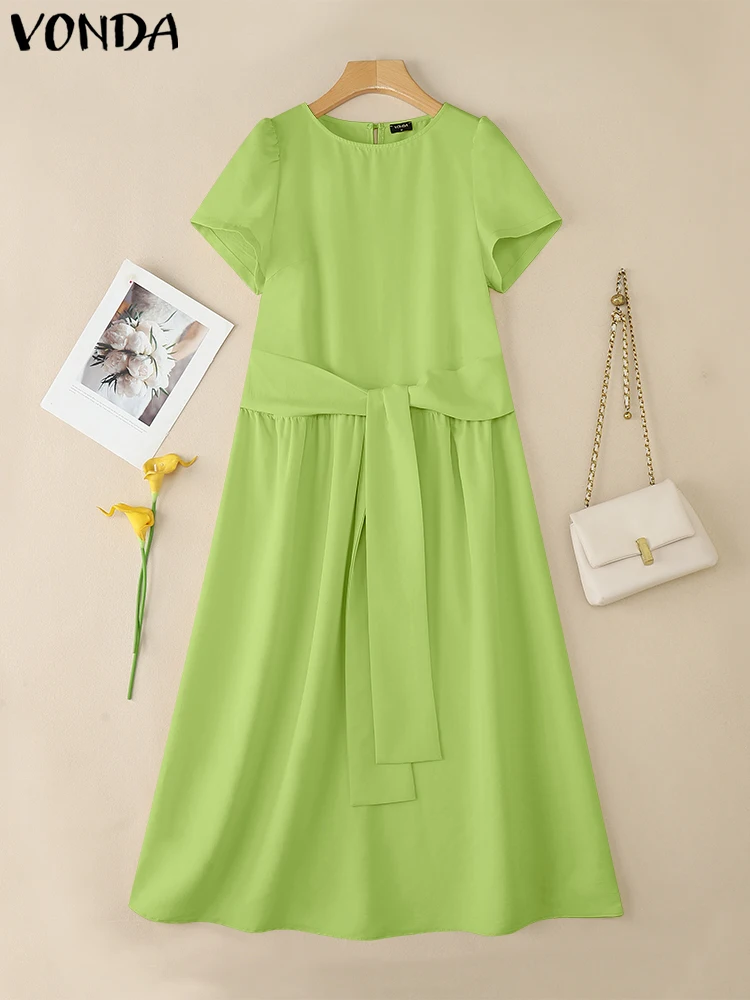Plus Size 5XL VONDA Elegant Maxi Dress Women Summer Long Sundress 2025 Bandage Casual Solid Color Party Holiday Vestido Overszie