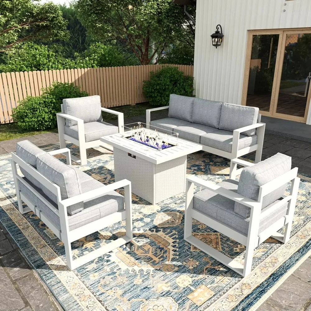 Terrace Seat Set Balcony Furniture Quick Assembly Outdoor Dialogue Set Metal Garden Sofa with Fire Table