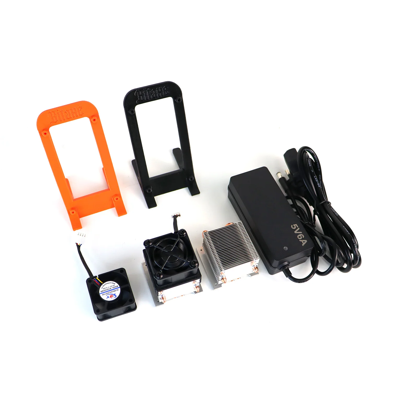 Accessories for Bitaxe Gamma 601 Mining Machine, Including Fans, Heat Sinks, Power Adapters and Plugs, as Well as Brackets