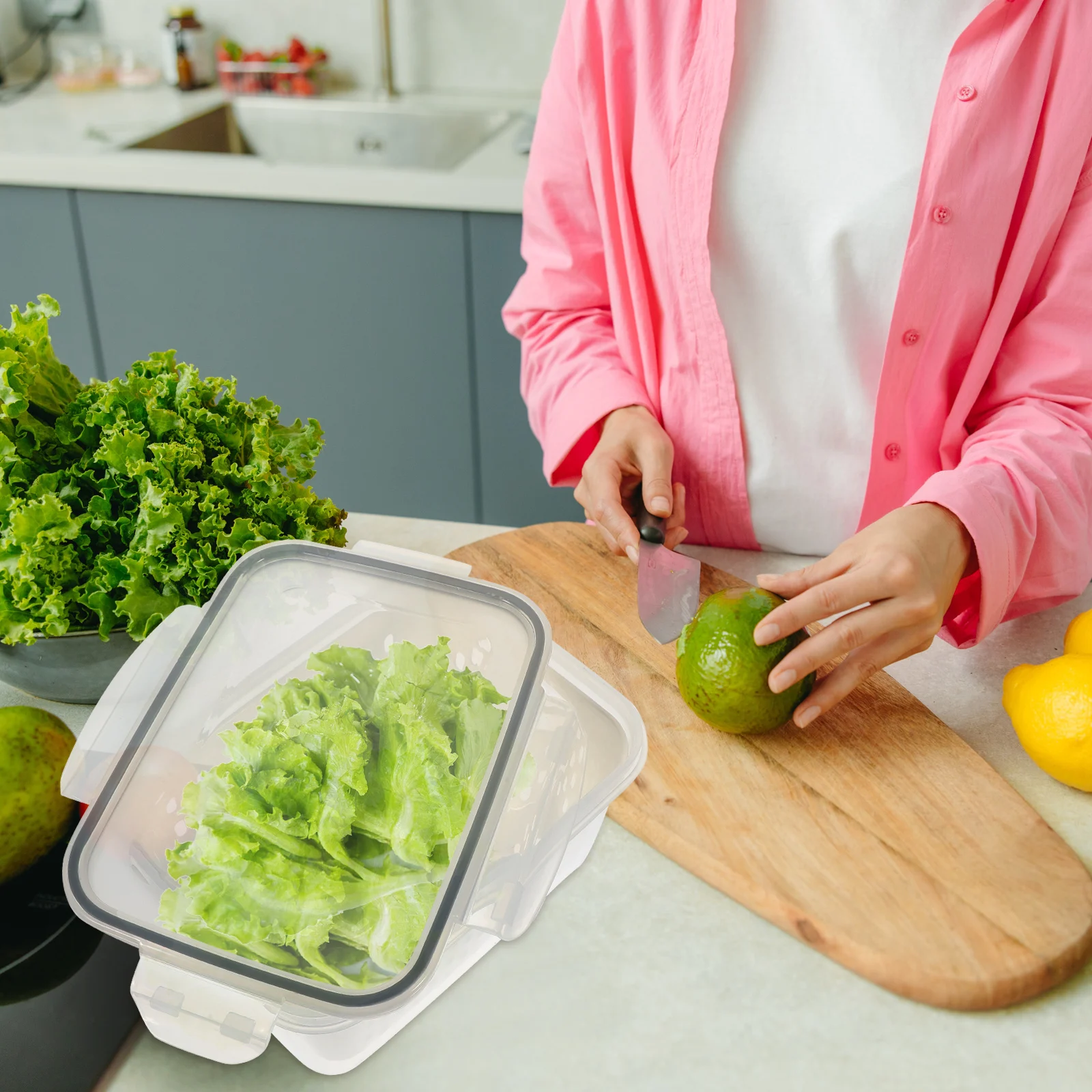 

Transparent Storage Box Set Drain Basket Food-Grade Airtight Containers Non-Deformable Fridge Organizer Stackable Vegetable
