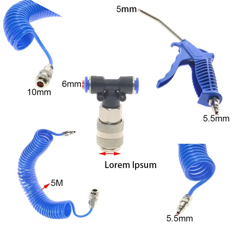 Zestaw do czyszczenia: wąż do odkurzania kurzu 5M, wąż odrzutowy, pistolet do odkurzania powietrzem, zestaw do czyszczenia ciężarówek, dysza stalowa 5,5mm, zestaw narzędzi do rozpylania.