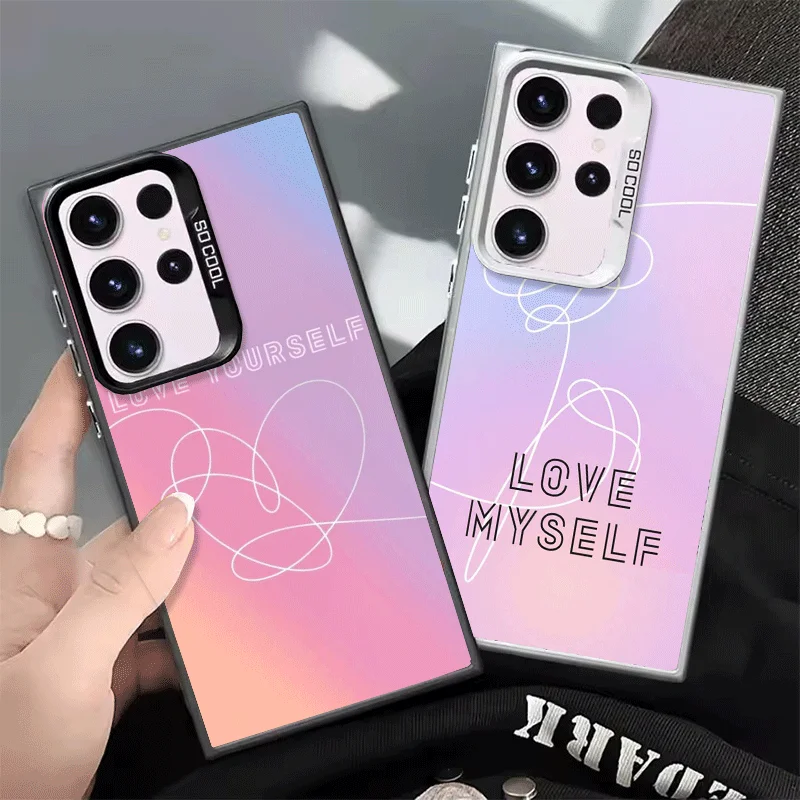 Love Yourself Flower Heart Line Kpop Shockproof Phone Case for Samsung Galaxy S26 Edge S25 Ultra S24 FE S23 Plus S21 Cover Anti