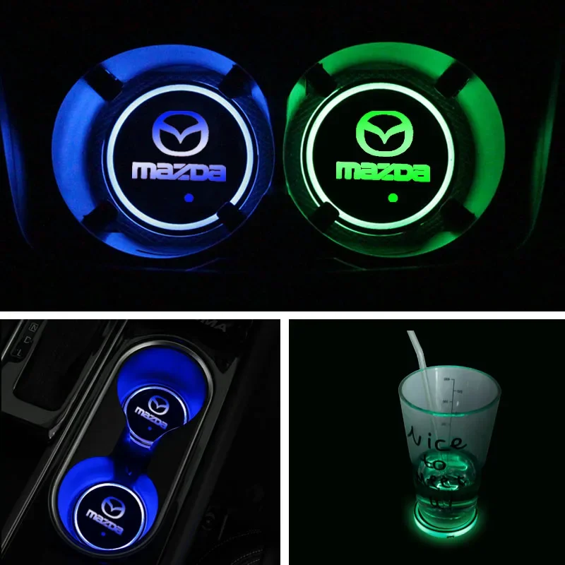 1pcs 7 Colors Car USB Charging LED Lights Water Coaster Cup Mat For Mazda 3 5 6 CX-3 CX-4 CX-5 CX-7 CX-9 Axela 6 323 626 RX8 7