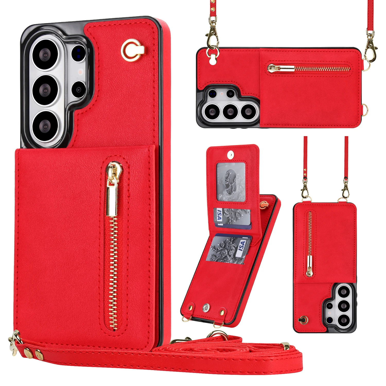 Zipper Wallet CrossBody Lanyard Phone Case For Samsung Galaxy S26 Ultra S26 S25 S24 S23 S22 Ultra Plus 5G Kickstand Cards Cover