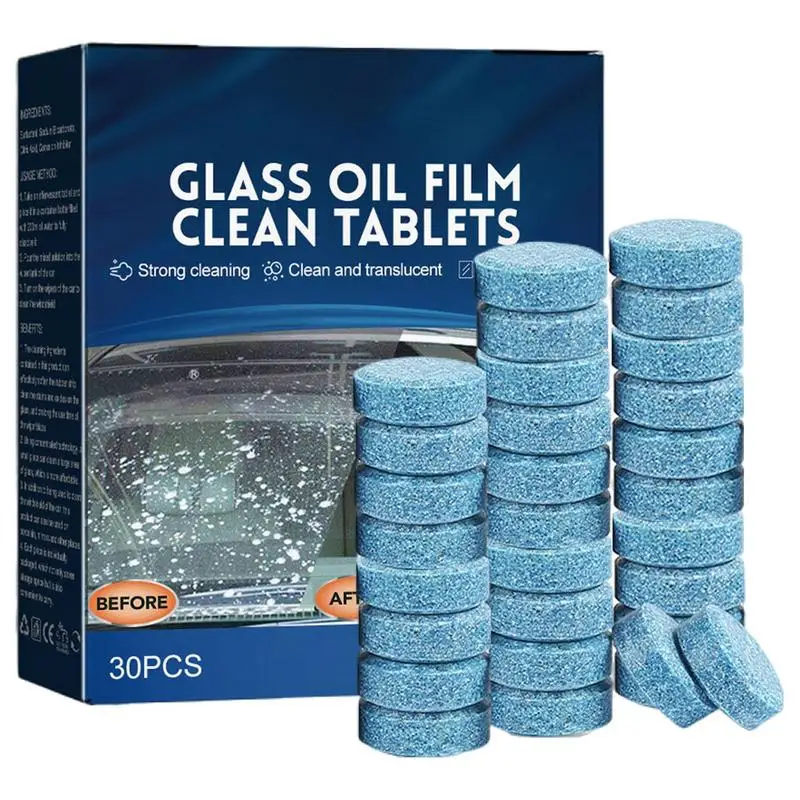 30Pcs Windshield Cleaner Effervescent Tablet Solid Automobile Super Concentrated Solid Glass Water Wiper Fluid Degreasing Film