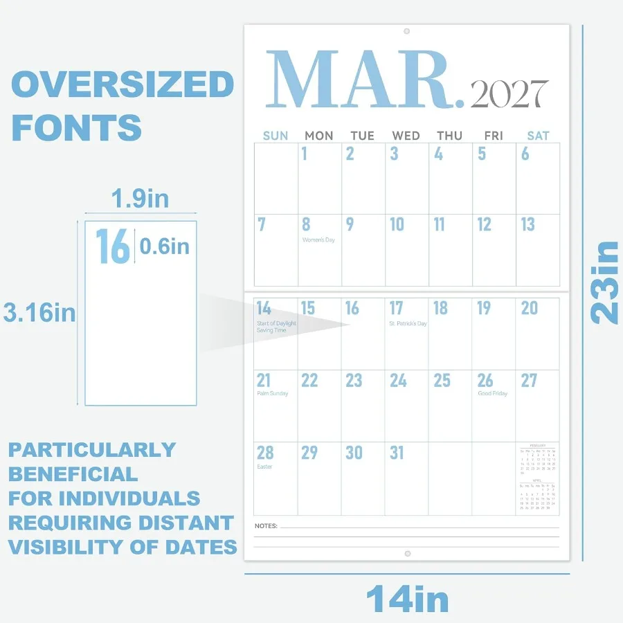 Wall Calendar 20262027 Large 23"x14" Vertical Wall Calendar 2026 19Month from 2026 Jan to 2027 Jul Monthly Planner Hanging Cale