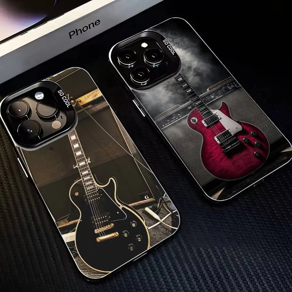 

Retro rock Music Electric Guitar Phone Case For iPhone17,16,15,14,13,12,11 Plus,Pro Max Black Matte Shockproof Cover