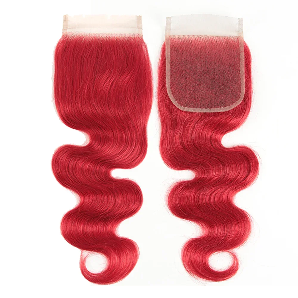 Fasci di onde del corpo brasiliani di colore rosso con chiusura estensione dei capelli Bunldes del tessuto dei capelli di Remy per le donne nere 3 fasci di capelli umani