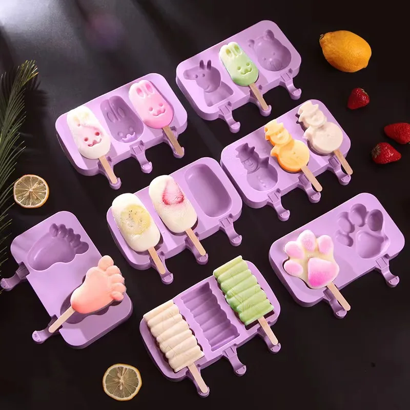 Silikonowa forma do lodów Popsicle syjamskie formy z pokrywką DIY domowe lody na patyku formy Cartoon uroczy obraz ręcznie robione narzędzia kuchenne
