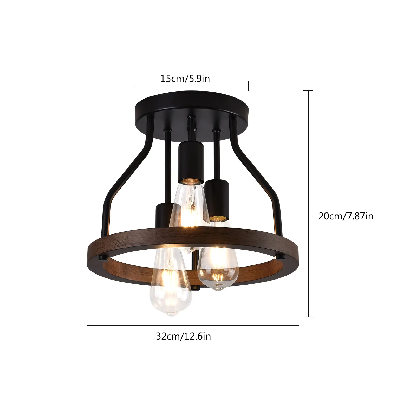 Retro Ceiling Light Pendant Standard E26 Lamp Holder Compatible With Various Edison, CFL or LED Bulbs Without Light Source