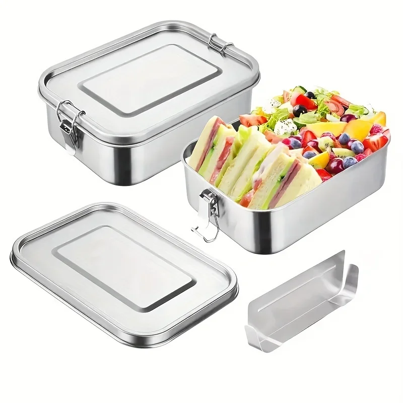1pc 850ml Portable Stainless Steel Bento Box Large Capacity Leakproof Lunch Box Square with Lid Food Storage Container Outdoor