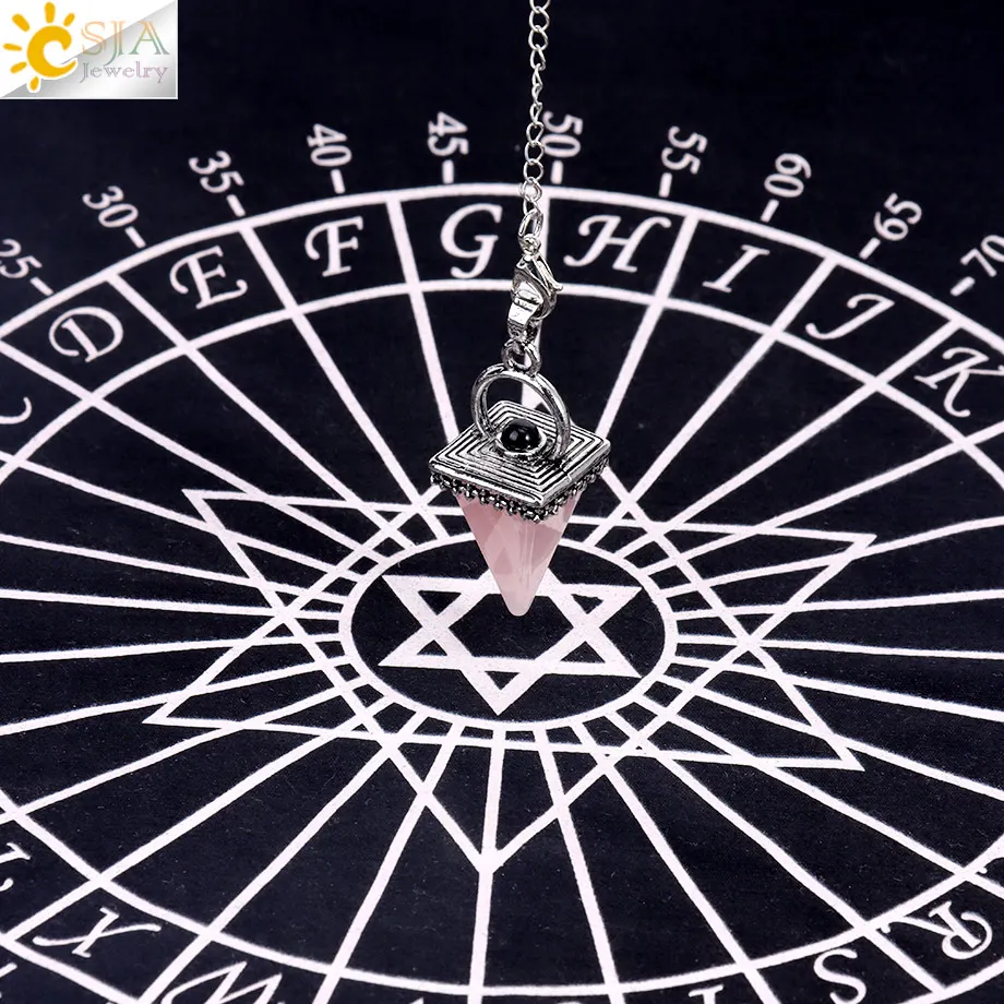 Natural Stone Pyramid Pendulum for Dowsing Divination Healing Amethysts Pink Crystal Pendant Pendulums Spiritual Pendulos H619
