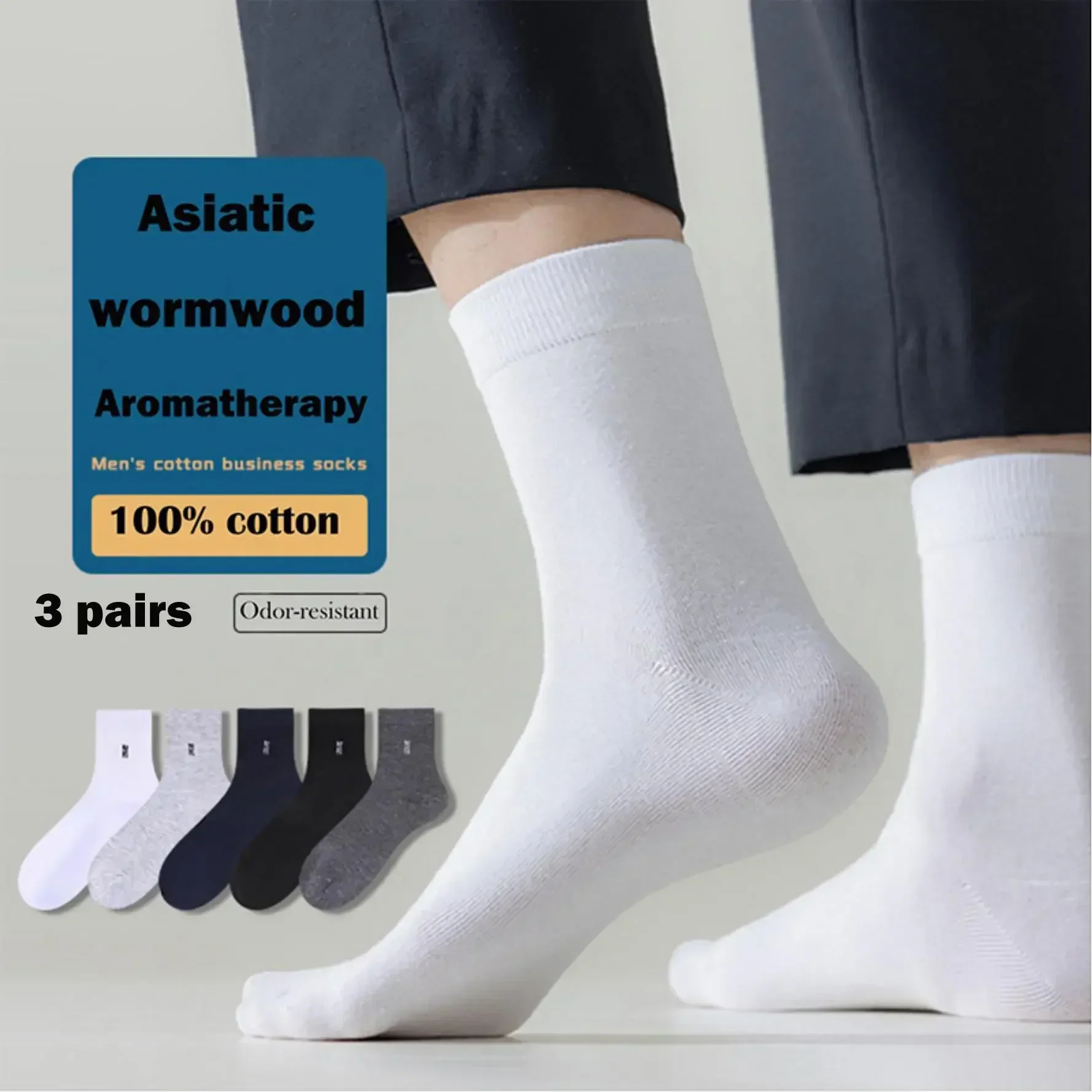 

3 Pairs Men100%Pure Cotton Mid-Tube Socks Antibiosis Business Deodorant Sock Breathable Casual Sports Spring Autumn Four Seasons