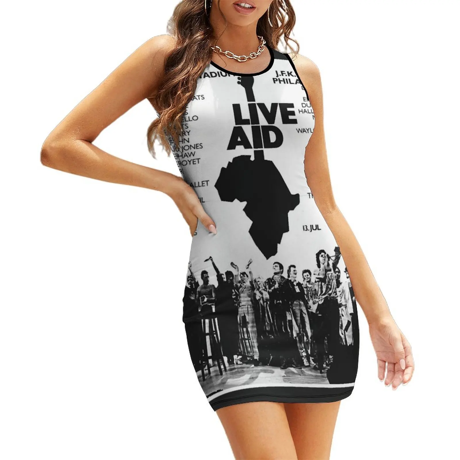 Live Aid "85 تي شيرت كلاسيكي بدون أكمام فستان الشمس الصيفي بدلة نسائية اتجاه الملابس النسائية 2025