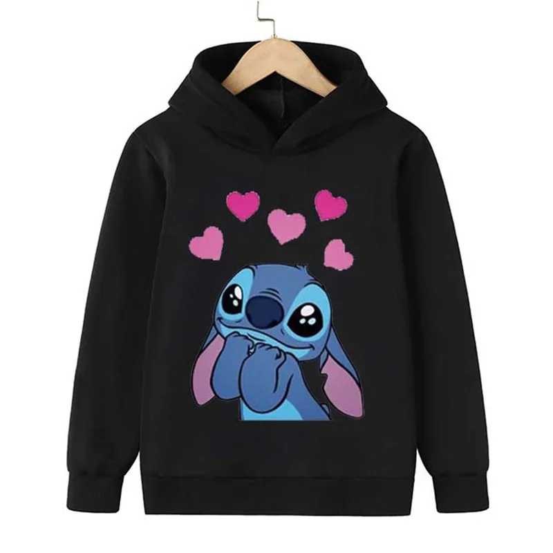 Disney Stitch Men and women Hoodies Long Sleeves Cartoon Sweatshirt Baby Children Clothing Autumn Pullovers Kids Street Wear