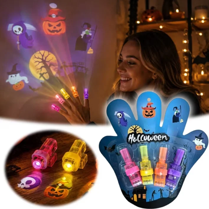 Halloween Finger Projector Lights Kids Toys Flashlight Colorful Flashing Holiday Party Trick‑Or‑Treating Luminous Finger Lights