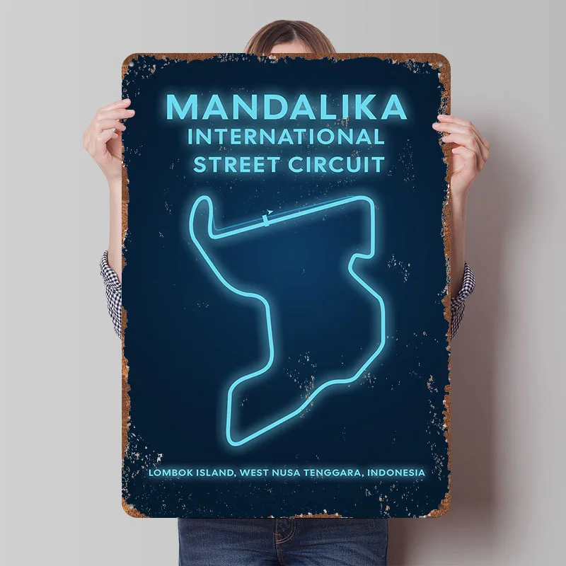 Mandalika International Street Circuit Map Printed Poster Customized Wall Art Retro Vintage Metal Tin Signs for Bar Accessories