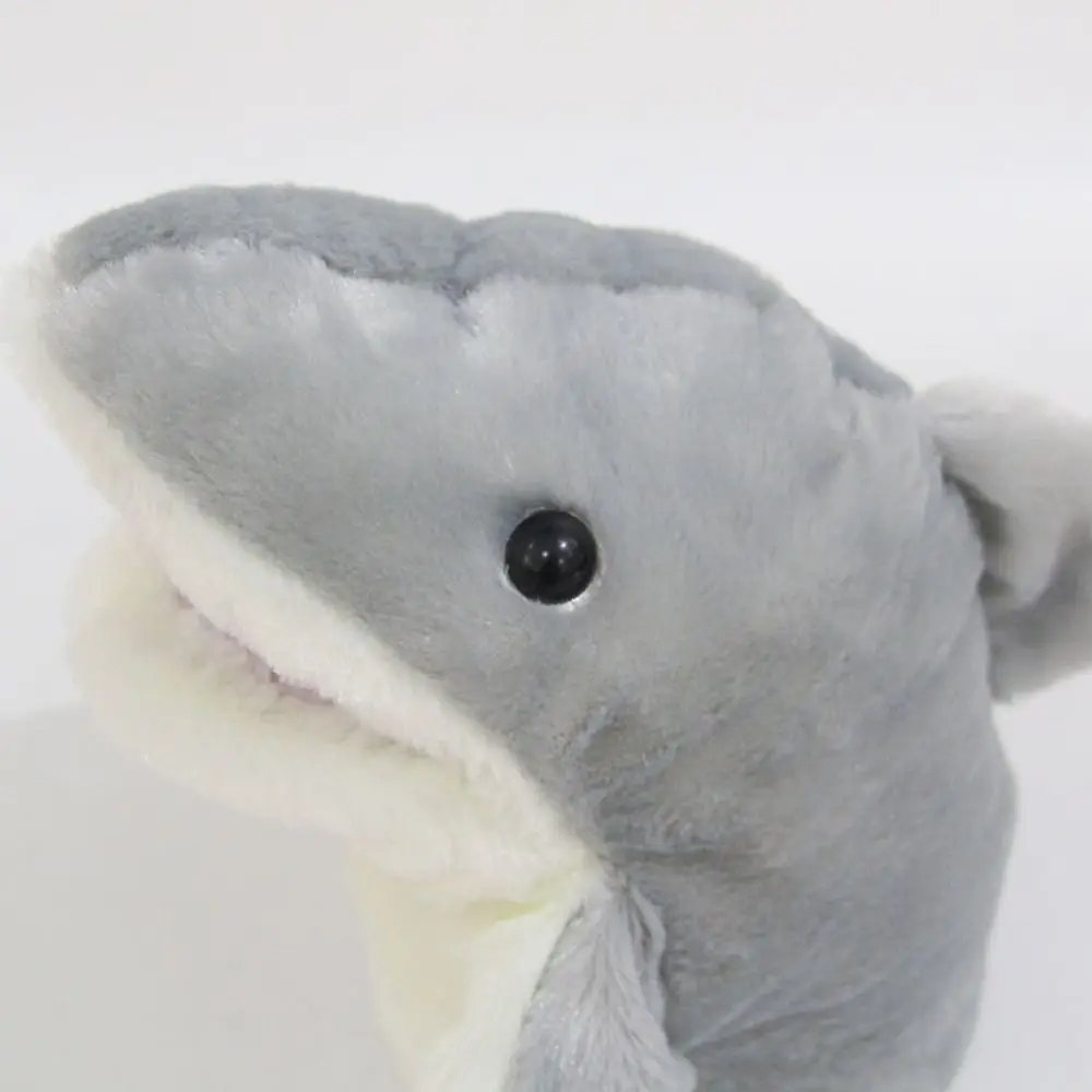 Marioneta de mano de tiburón suave Universal, Animal marino encantador de dibujos animados, juguetes educativos para niños, bonito juego de simulador de guantes de muñeca de Anime
