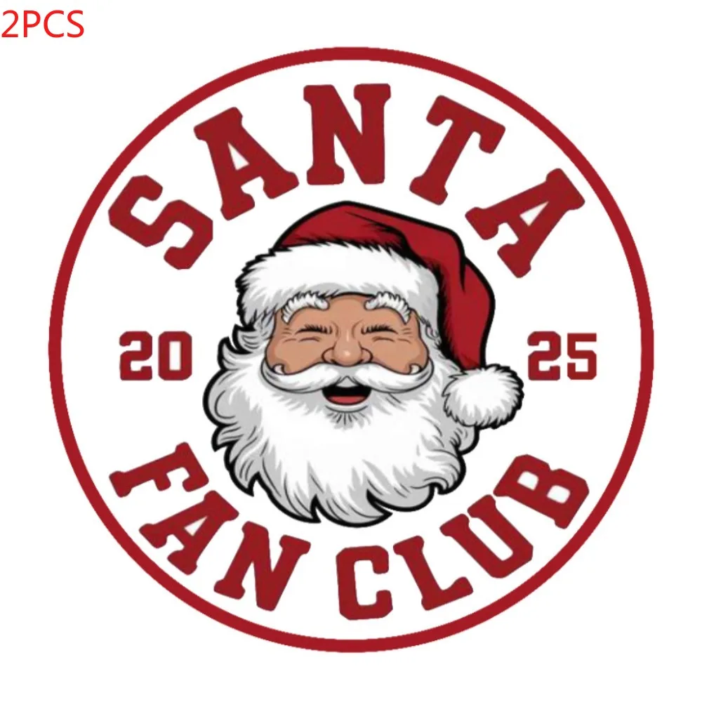 2PCS Santa Fan Club Christmas Sticker 3 Inch Vinyl Decal Laptop Tumbler Fridge Motorcycle Holiday Decor