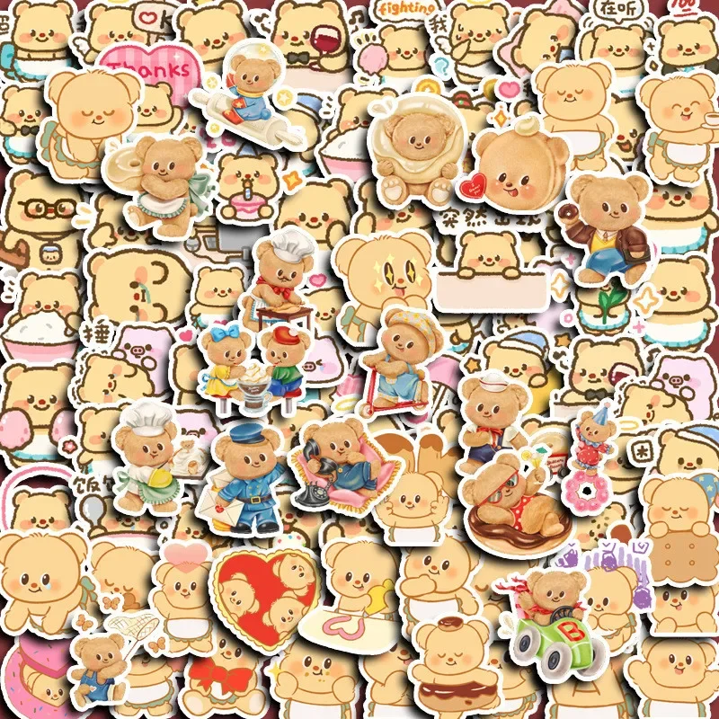 100PCS Cartoon Cute Butter Bear Graffiti Stickers for Bicycle Hand Account Pencil Case Decals