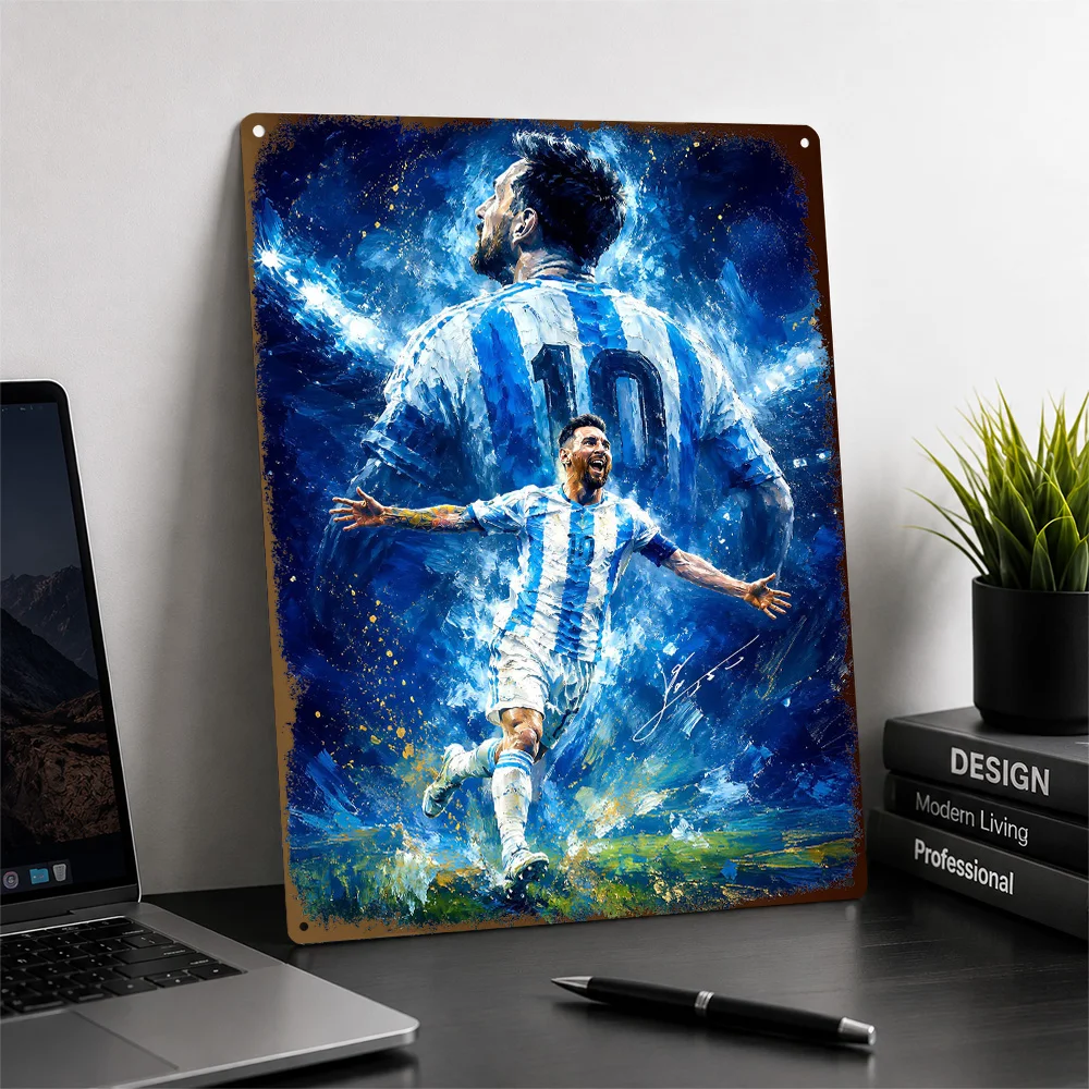 Lionel Messi Argentina Celebration Textured Metal Poster Dynamic Wall Art For Home Gym Customized Aluminum Sign Birthday Gift