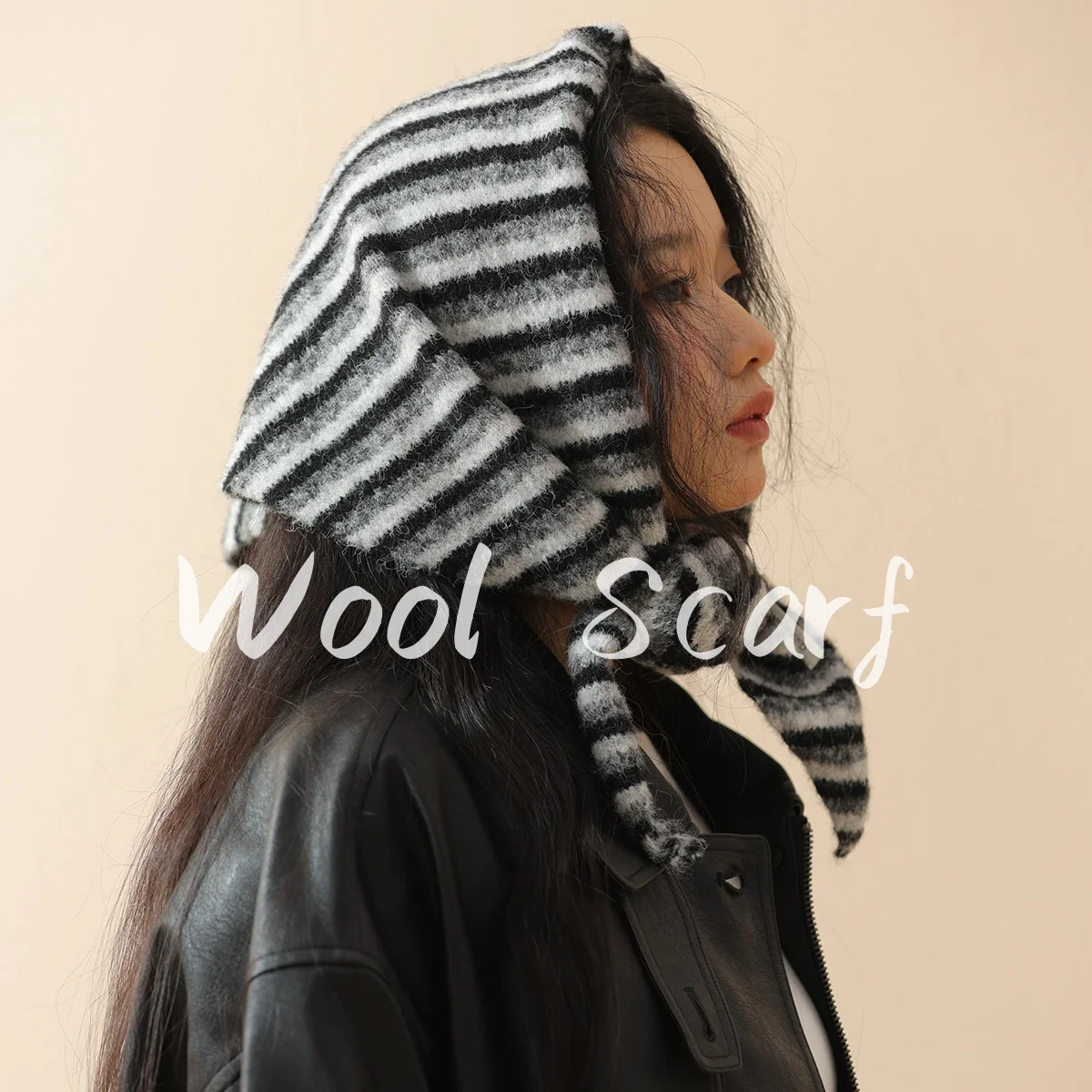 

2025 New Wool Fashion Knitted Triangle Hijab Wraps Women Winter Stripe Shawl Scarf Shoulder Shawl Neckerchief