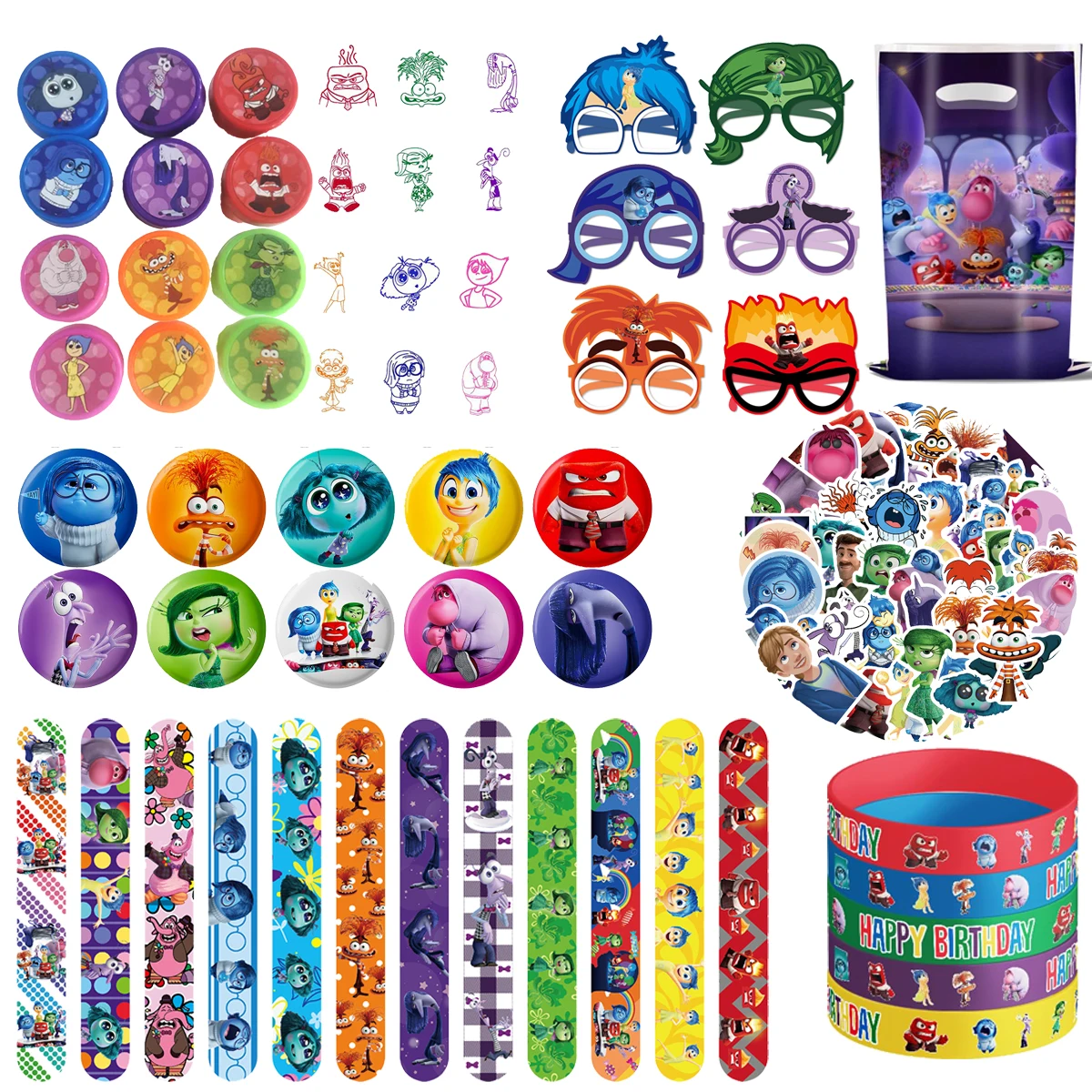 Inside Out Birthday Party Favors Supplies Gifts Bag Goodie Bag Fillers Temporary Tattoos Stickers Stamps Slap Bracelets