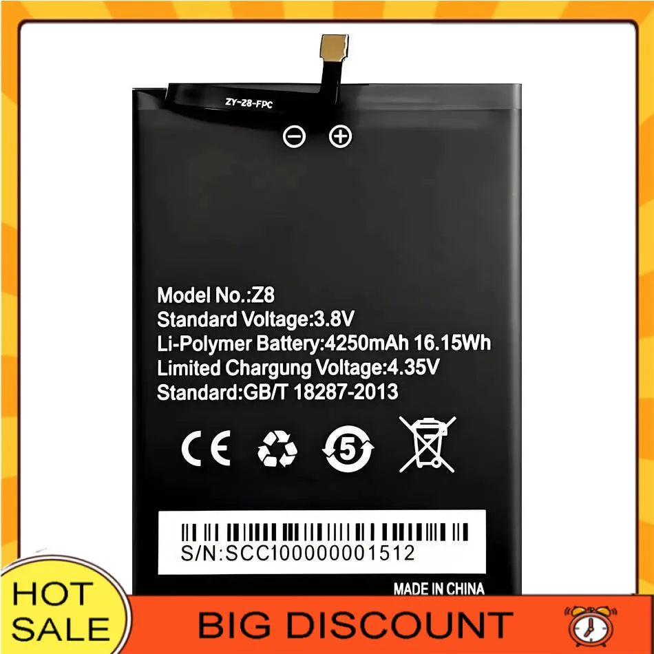 Leve 4250mAh para Homtom Zoji Z8 5,0 polegadas MTK6750 Bateria de telefone celular de alta eficiência
