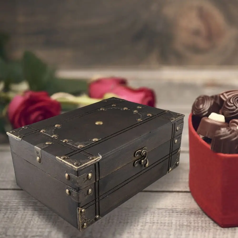 With Lid Wooden Storage Box Multifunctional Exquisite Workmanship Wooden Jewelry Box With Lock 9.3x6.3x3.54in Size