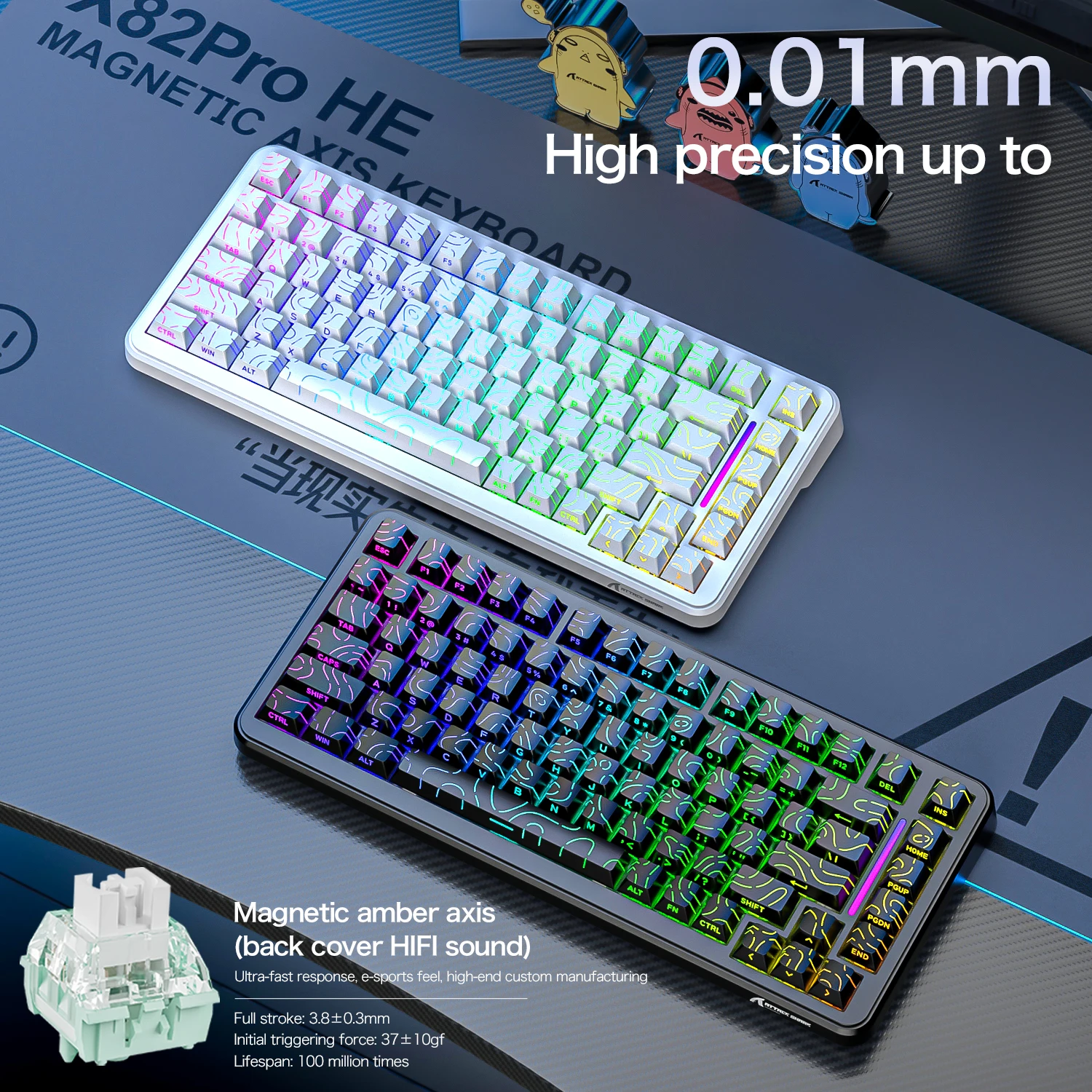 ATTACK SHARK X82Pro HE Magnetic Wireless Keyboard,RGB 8K PollingRate,0.01mm Gaming Mechanical Keyboard for PC/PS5/Mac
