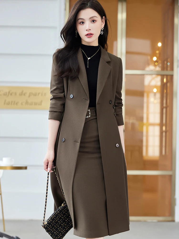 Women Formal Skirt Suit Female Black Apricot Coffee Long Sleeve Blazer + Skirt Suits Office Business Work Wear Two Piece Set