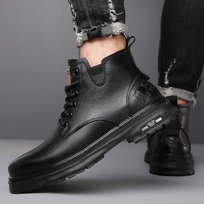 

Winter Velvet Warm High Top Men Outdoor Snow Boots Brand Versatile Workwear Boots Outdoor Thick Soled Non Slip Man Walking Boots