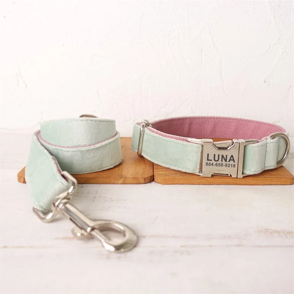 

Personalized Dog Collar Custom Pet Collar Engraving ID Name Tag Pet Accessory Mint Pink Puppy Collar Leash