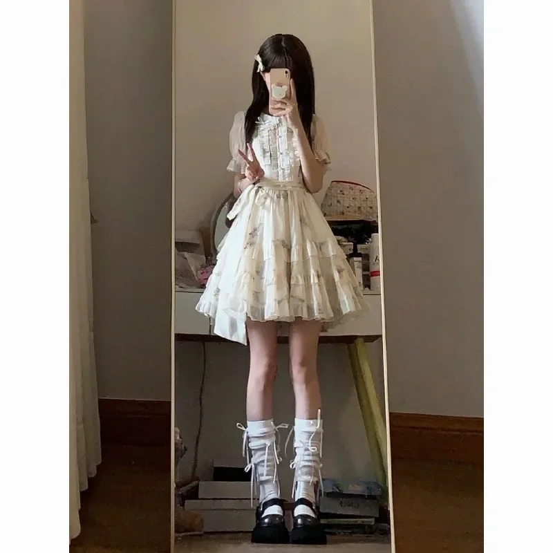 

Japanese Cute and Sweet Age Reducing Doll Collar Dress for Women's Summer New Embroidered Mesh Dresses Female Clothing