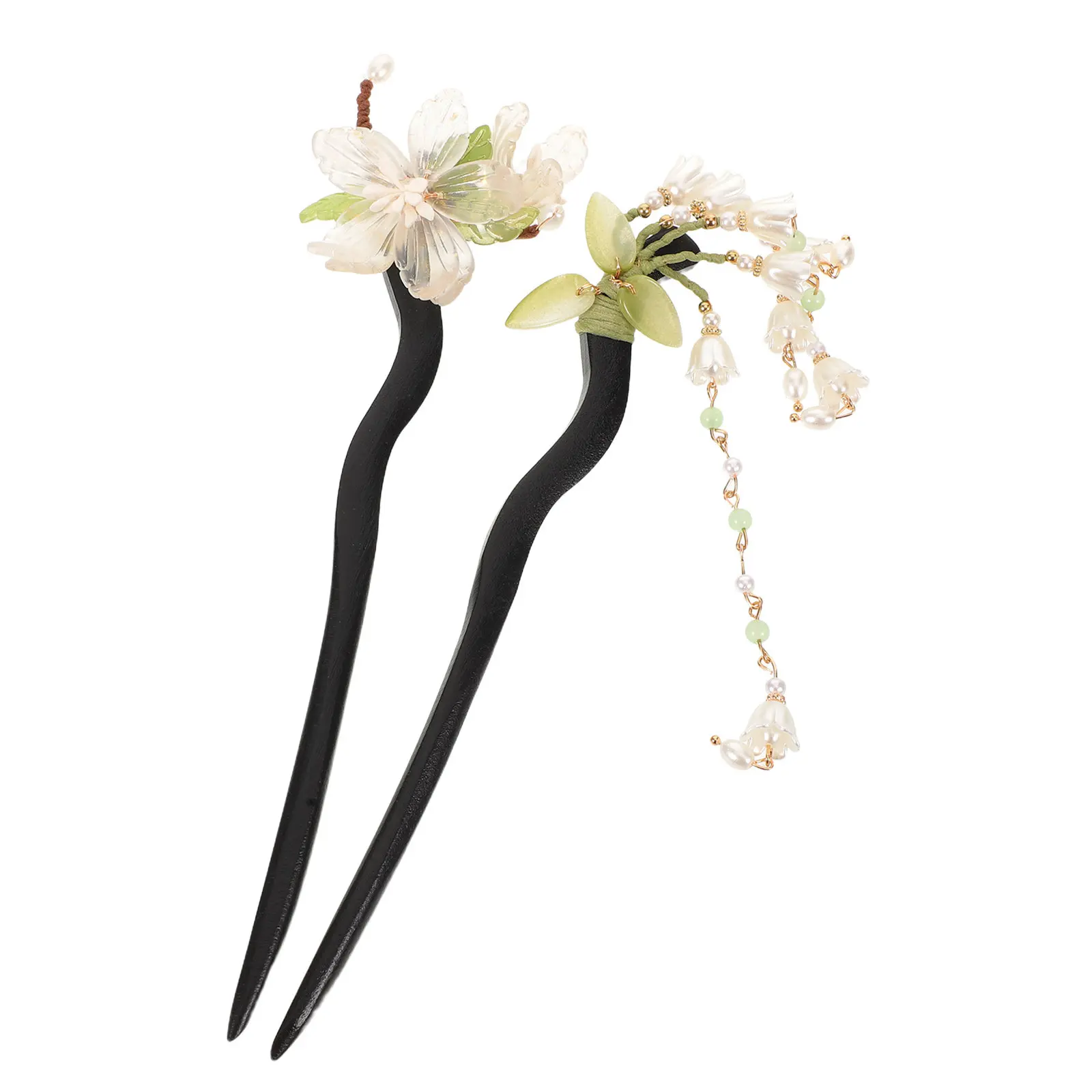 

2Pcs Vintage Asian Hair Sticks Chinese Style Floral Tassel Hairpins Wooden Handcrafted for Women Hanfu Parties Chignon Bun