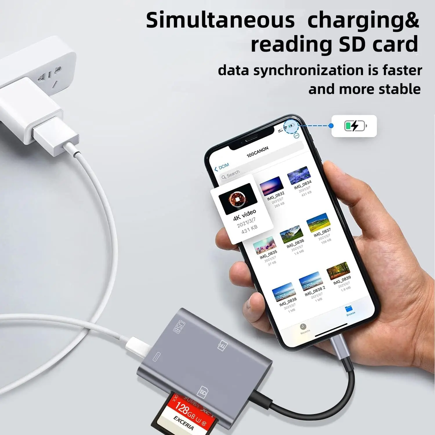 Устройство для чтения SD-карт Lightning/SD для iPhone, iPad, 4 в 1, устройство для чтения SD-карт памяти, портативный адаптер USB 3,0 OTG