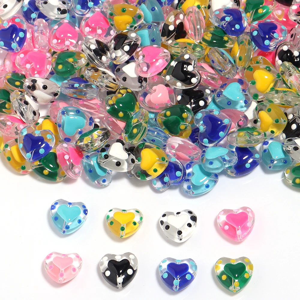 5pcs/lot Glass Heart Beads Colorful Hand Painted Love Heart Beads Glazed Loose Spacer Beads For Jewelry Making Earrings Necklace