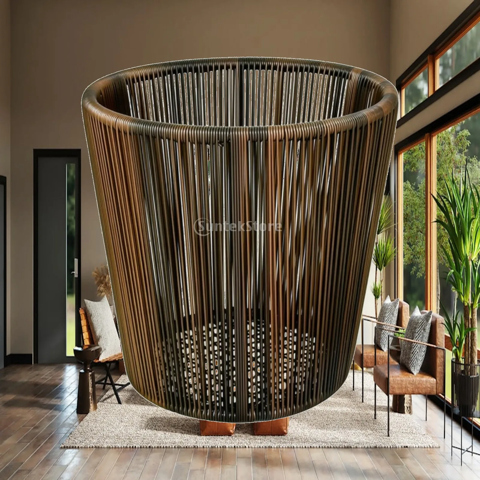 Hotel Style Woven Laundry Basket for Linen Towel Storage with Black Gold Finish for Guest Rooms