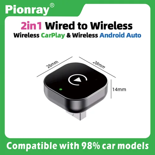 Pionray 2 en 1 Dongle inalámbrico CarPlay adaptador inalámbrico Android Auto AI caja inteligente sistemas inteligentes de coche para CarWith tv box con cable