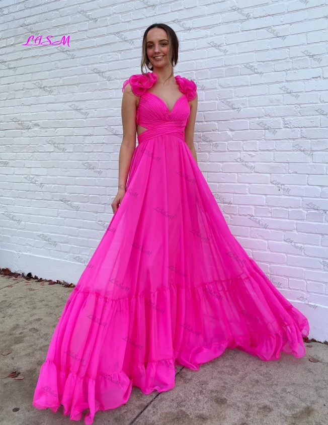 LISM Elgant Hot Pink Long Tulle Prom Dress Sweetheart Straps a-line abiti da sera da sera Pageant Girls Gowns Vestidos De Fiesta