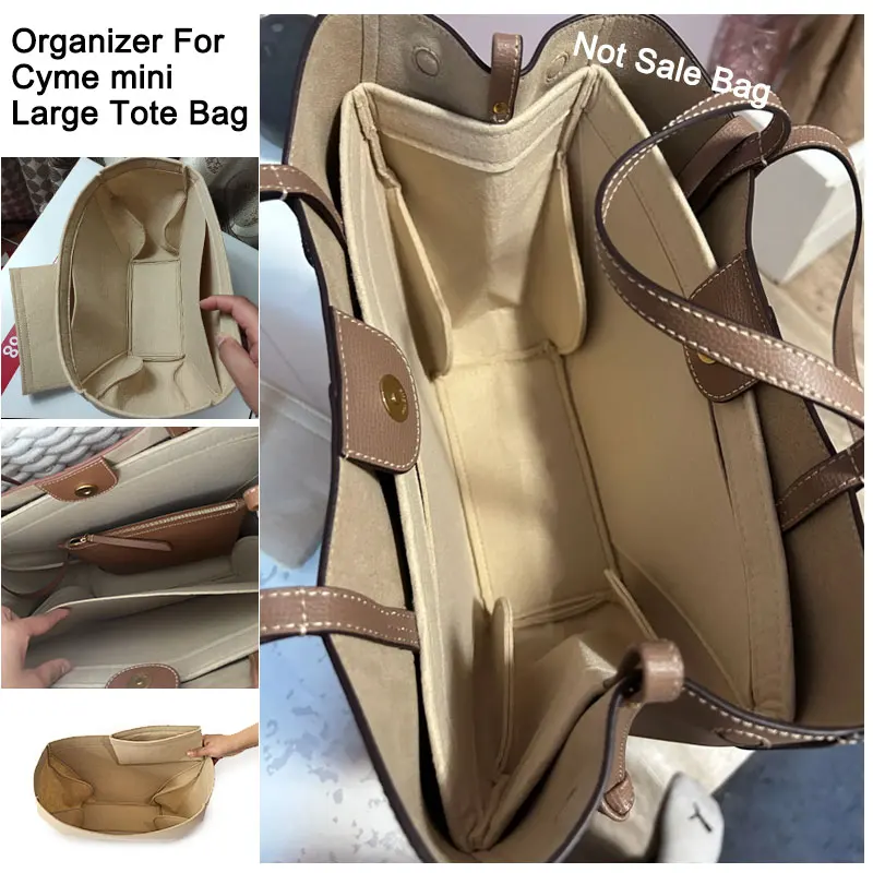 Slim Felt Purse Insert Organizer For Cyme Tote Mini Large Bag , Inner Bag Storage Liner Shaper