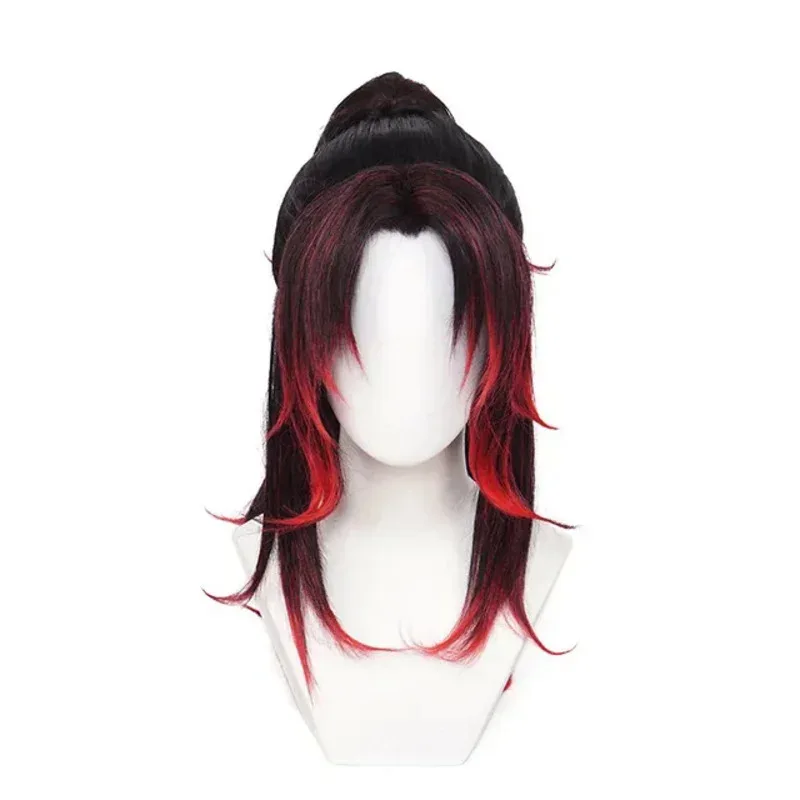 Anime Cosplay Anime Demon Slayer Kimetsu No Yaiba Cosplay peluca Kokushibo Cosplay Peluca de pelo rojo negro tatuaje fiesta de Halloween Rolepl